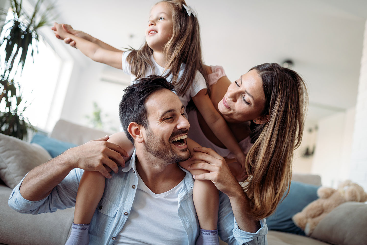 family breathing clean air in home